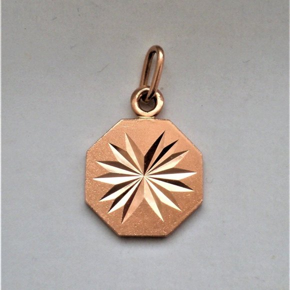 Russian Soviet USSR 14K 583 Rose Pink Gold Diamond Cut Two-Sided PENDANT CHARM - Picture 4 of 5